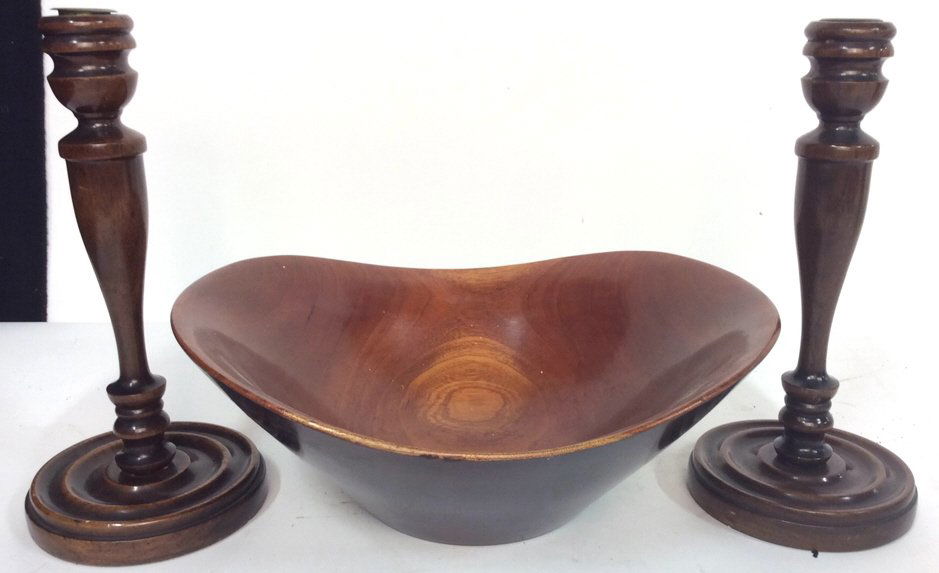 Teak Salad Bowl Turned Wood Candlesticks (1 of 8)