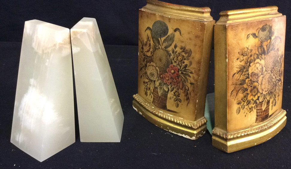 2 Pairs Book Ends, Onyx And Wood (1 of 9)