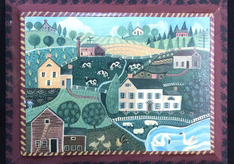 Wendy Presseisen Signed Folk Art Scene On Wood (1 of 10)