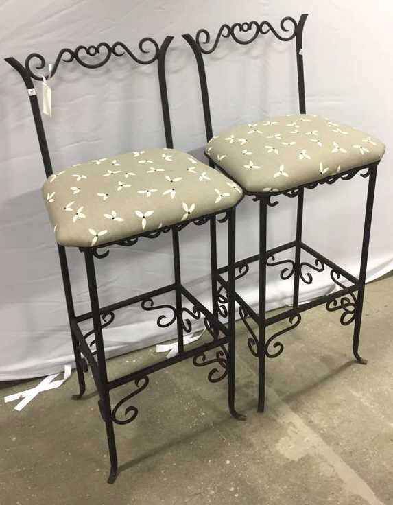 Pair Iron Upholstered Bar Chairs (1 of 7)
