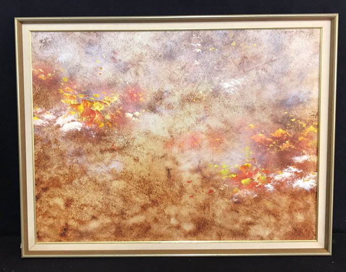 Mixed Media Oil Paint & Sand On Canvas: Mixed Media Oil Paint & Sand On Canvas, framed, frame measures in inches 43x33