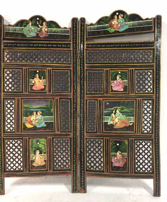 Antique Indian Carved Wooden 2 Panel Screen (1 of 10)