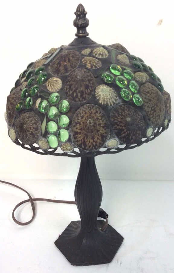Signed Shell Stone Metal Mosaic Lamp (1 of 10)