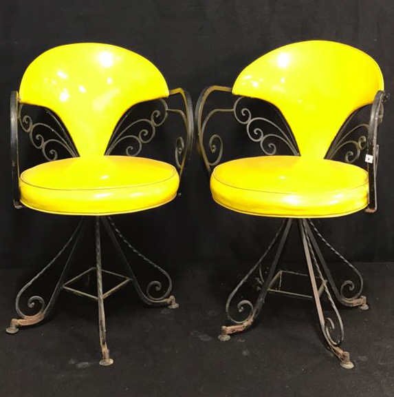 Vintage Art Deco Style Pair Yellow & Iron Chairs (1 of 10)