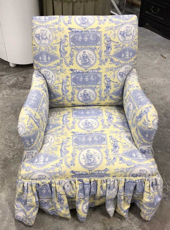 Upholstered Blue & Yellow Rocker Chair: Upholstered Blue & Yellow Rocker Chair, measures in inches 28x25x32