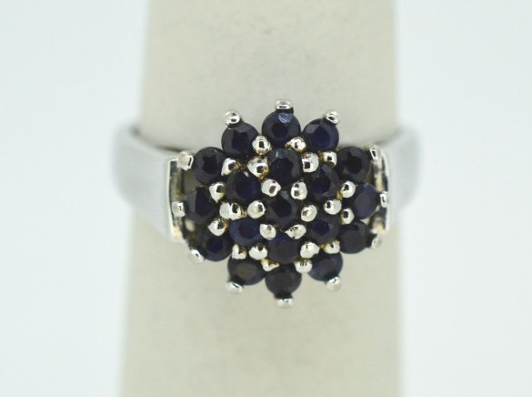 Sapphire & Sterling Silver Cluster Ring Size 6 (1 of 3)