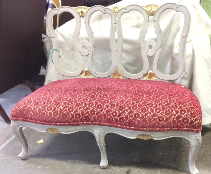 Carved Painted Upholstered Love Seat/ Bench (1 of 10)