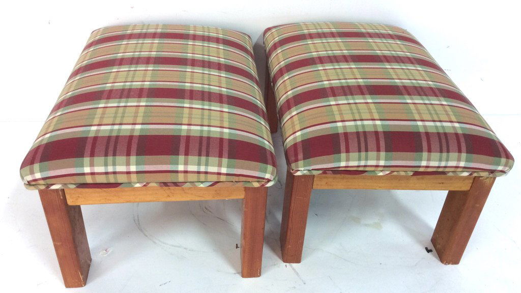 Pair Plaid Upholstered Foot Stools (1 of 7)