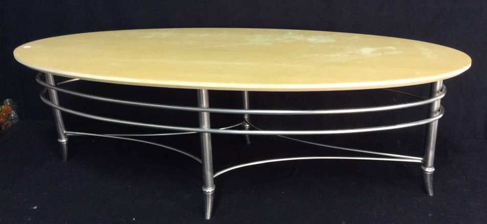 Contemporary Oval wood & Metal Coffee Table (1 of 9)