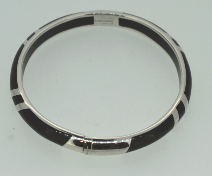 Silver & Onyx Bangle Bracelet With Hinge Clip (1 of 4)