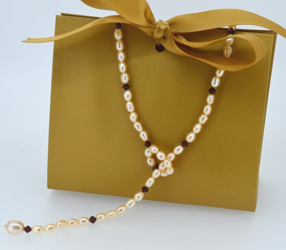 Natural Pearl Ruby Red Bead Lariette Drop Necklace (1 of 3)