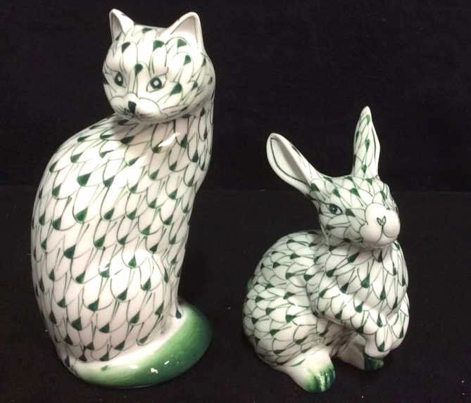 Hand Painted Porcelain Cat & Rabbit (1 of 10)