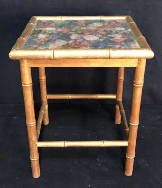 Gold Painted Flower & Glass Top Side Table (1 of 7)