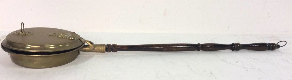 Antique English Long Handled Wood Brass Bed Warmer (1 of 10)
