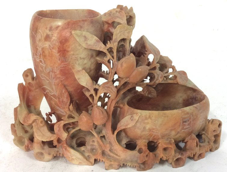 Carved Asian 1Jade Floral Vase Sculpture (1 of 10)