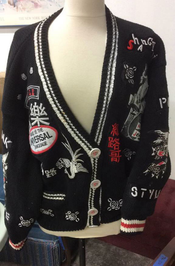 Hand Knit Asian Music Sweater: Labeled for hand knit made in China by NO! jeans Revolt. One size fits all