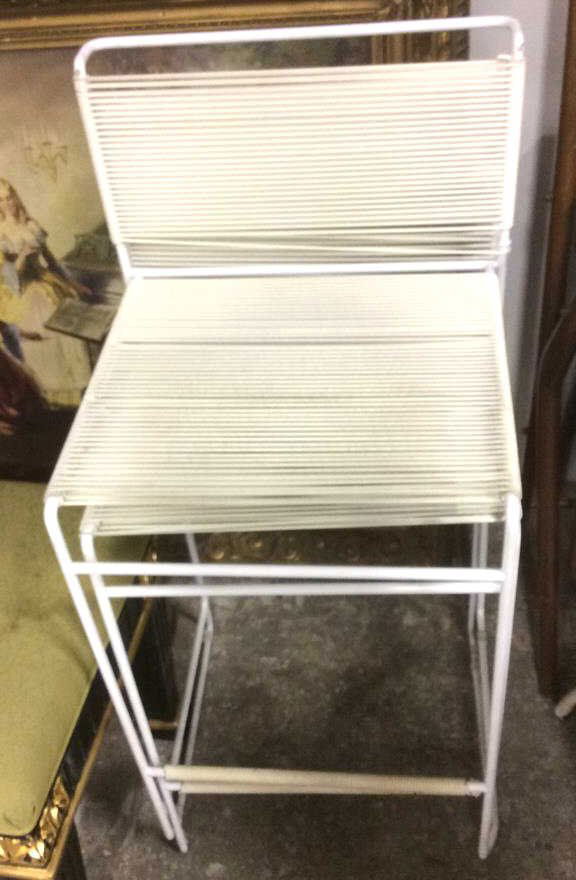 Pair White Metal & Banded Out Door Bar Stools (1 of 6)