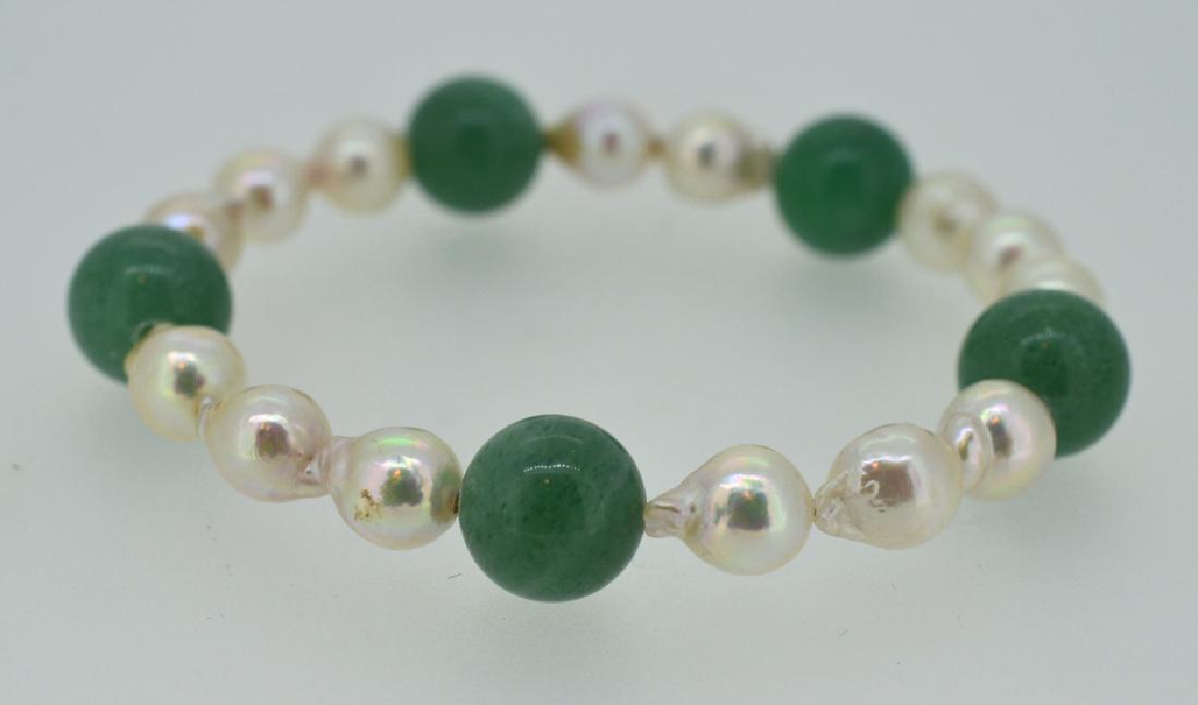 Baroque Pearl & Jade Cuff Bracelet (1 of 3)