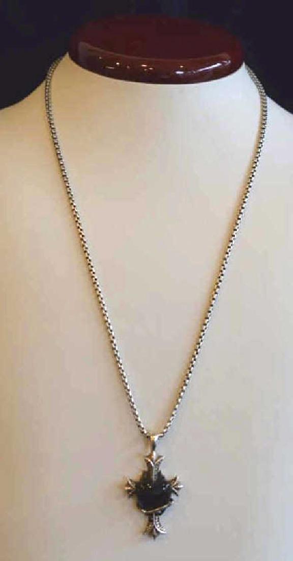 Stephen Webster Sterling & Onyx Cross Necklace: Sterling Silver & Onyx Cross on 19 inch Pendant Necklace, Used, 16.8 dwt