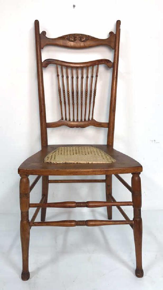 Vintage Wood Side Chair Cane Seat: Vintage Wood Side Chair Cane Seat, possibly antique, measures in inches 18x17x39