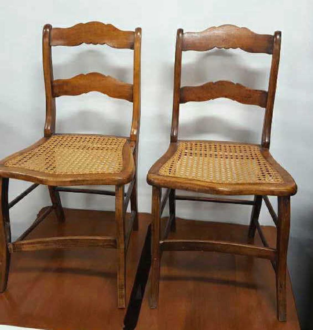Pair of Ladderback Chairs: Pair of Ladderback Chairs, wood chairs, caned seat, straight legs, measures 17 inches high by 16 inches wide by 14 inches deep