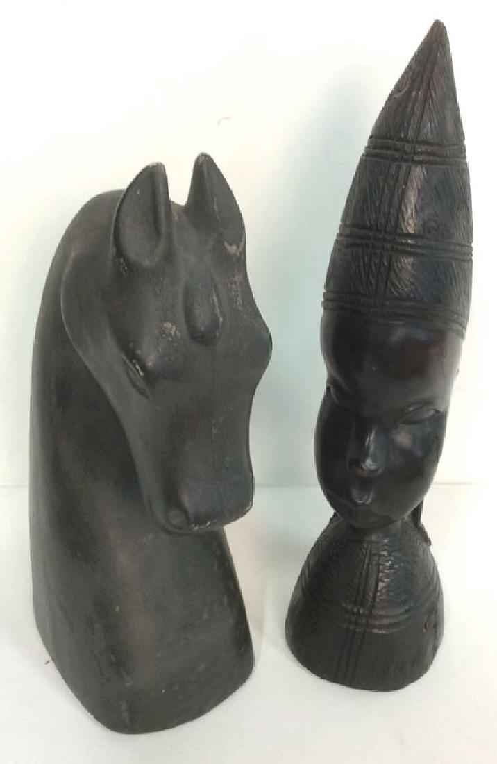 Black Pottery Horse Bust And Carved Ebony Head Two (1 of 9)