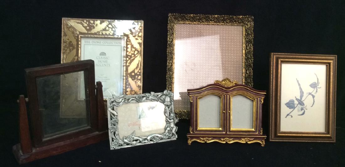 Group 6 Picture Frames, Brass , Wood, Pewter Antique (1 of 9)