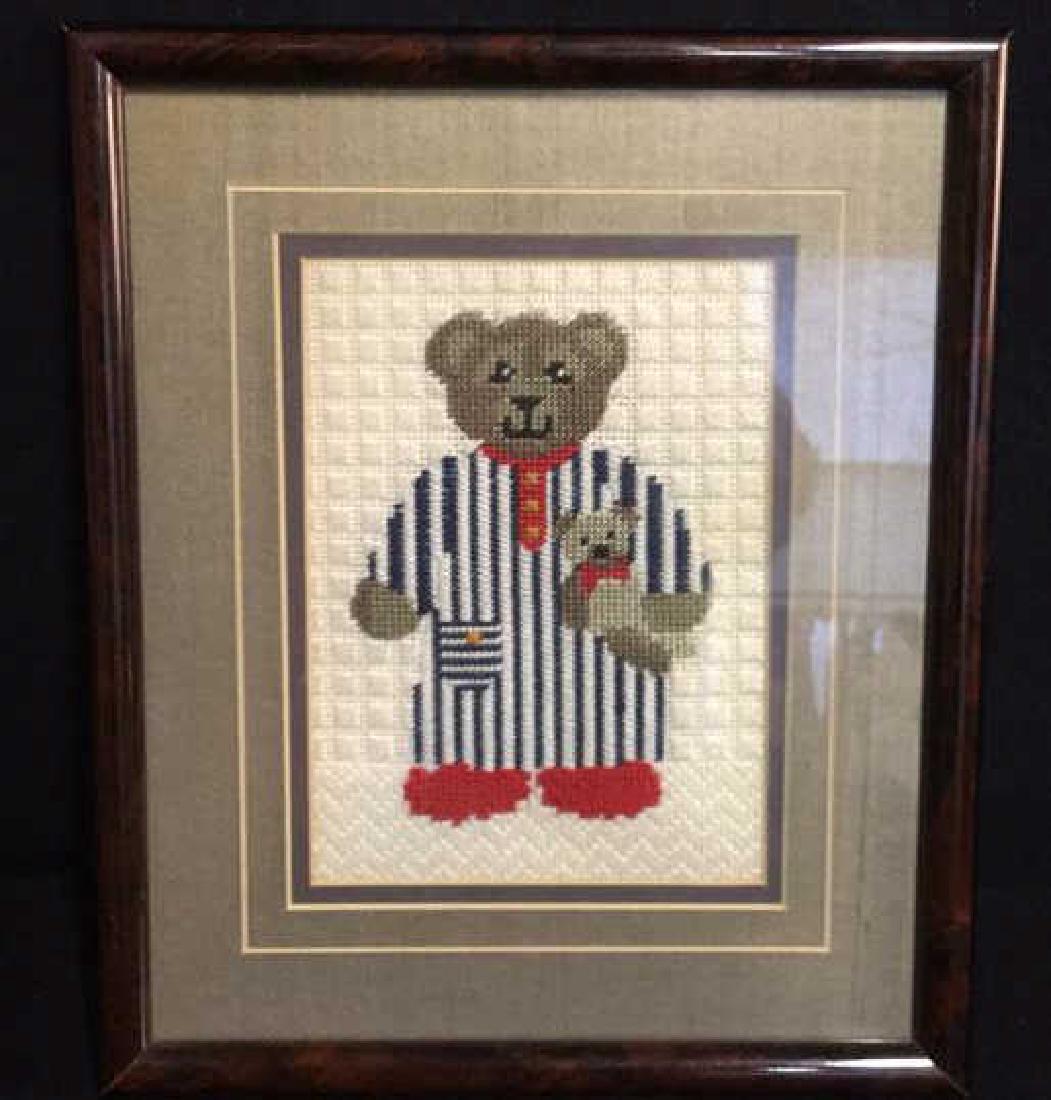 Framed Needlepoint Picture of A Toy Bear Framed (1 of 5)