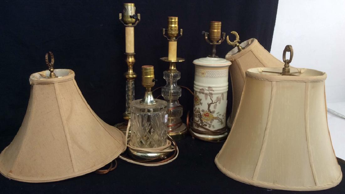 Three Crystal One Porcelain Lamp Group Three brass and (1 of 9)