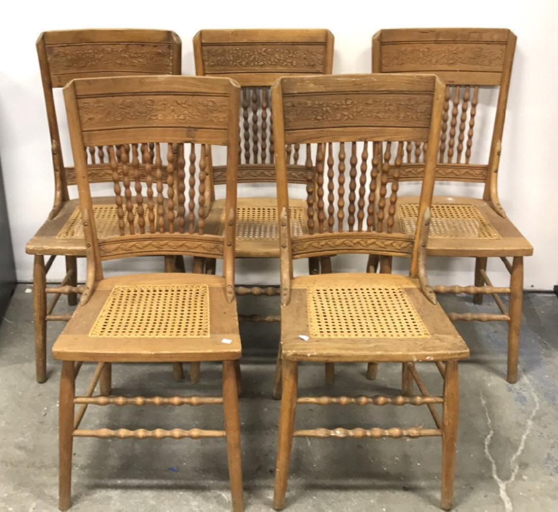 5 Piece Set Vintage Wood & Cane Seat Chairs 5 Piece Set (1 of 11)