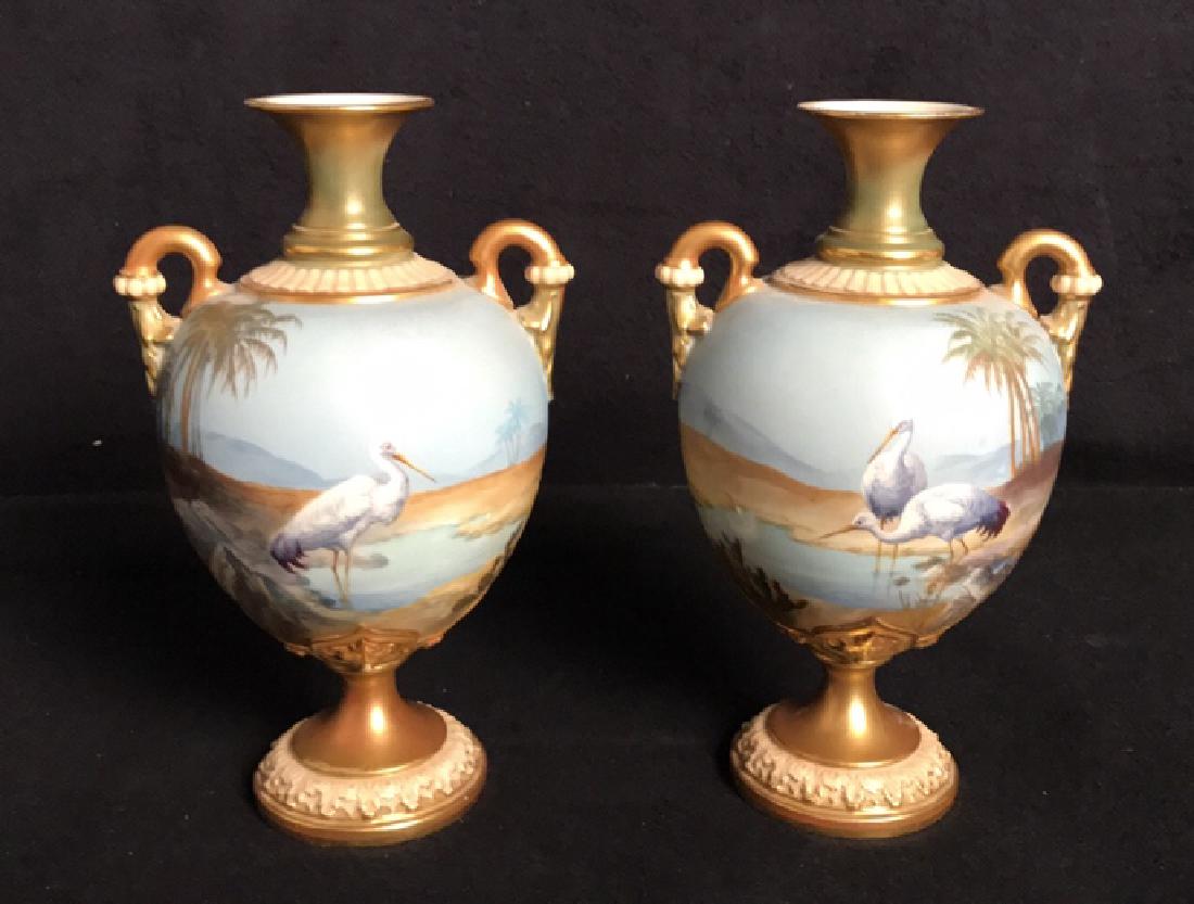 Pair Signed ROYAL WORCESTER ENGLAND Urn Vases (1 of 10)