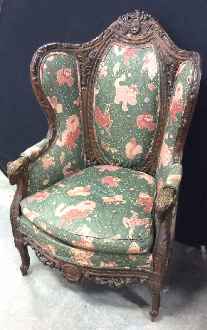 Antique Carved Rococo Revival Wing Chair (1 of 10)