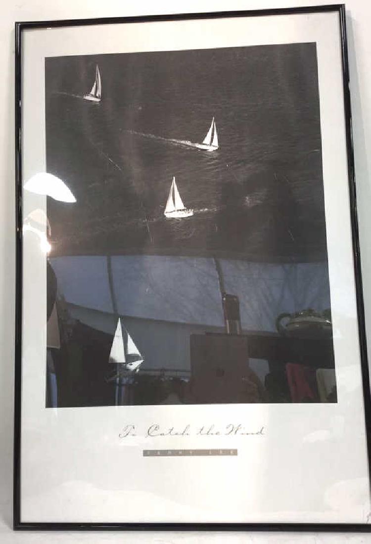 Terry Lee To Catch The Wind Framed Poster: Framed poster of Terry Lee's "To Catch the Wind. Plastic framing, slight crack in corner. Measures 36 inches H x 24 inches W. Property of a Greenwich estate.