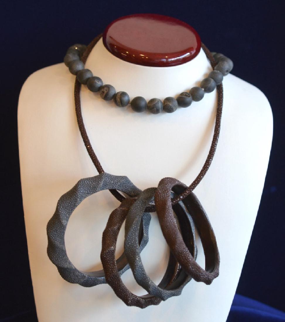 Natural Lava Rock Bead Necklace & Wooden Bangles (1 of 5)