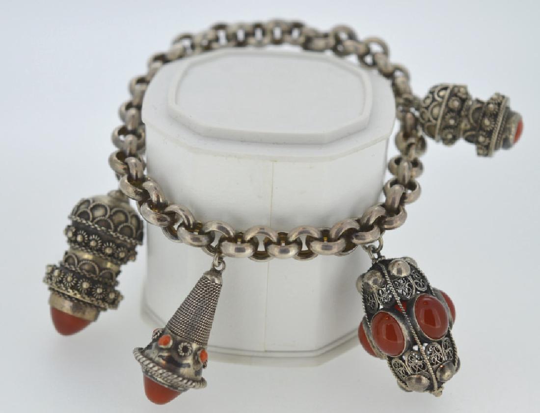 Sterling Silver Artisan Charm Bracelet Fire Opals (1 of 8)