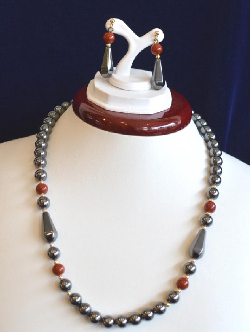 18" Hematite Bead Necklace Matching Earrings Set (1 of 4)