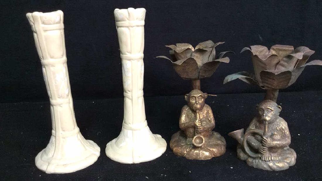 2 Pairs Candle Sticks Monkeys & Trees (1 of 10)
