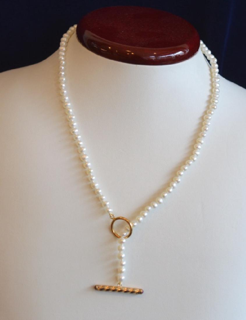 Single Strand Pearl Necklace 14K Gold Toggle Clasp (1 of 4)
