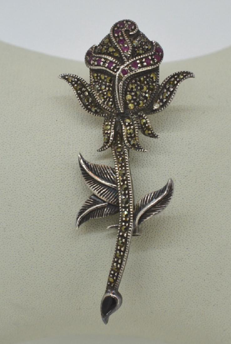 Vintage Marcasite & Sterling Flower Pin (1 of 4)