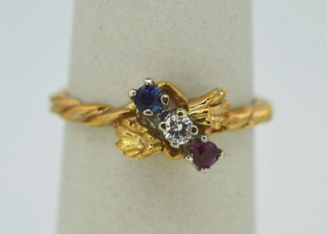 10K Yellow Gold Ring Red White & Blue Stones (1 of 6)