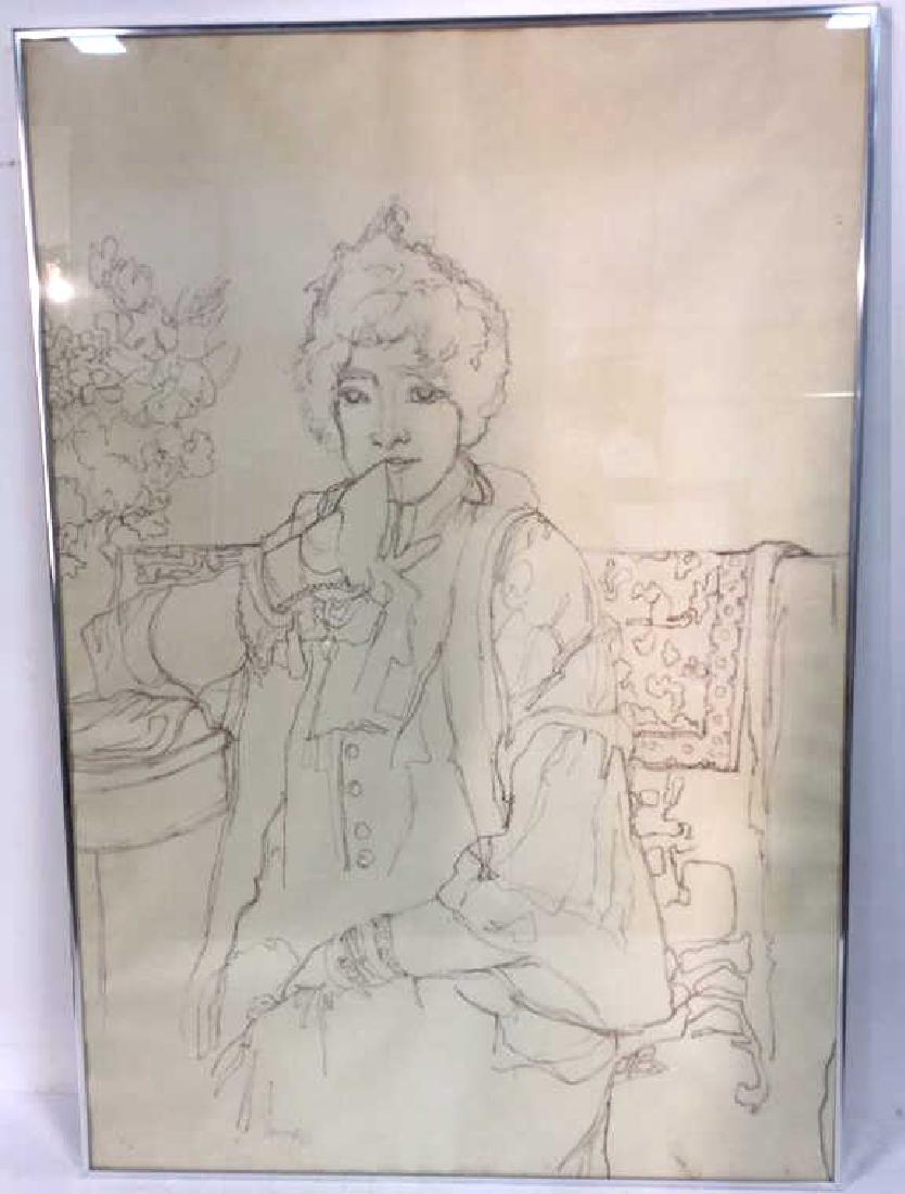 Framed Drawing S Bernhardt By Harrington: Framed drawing possibly of Sarah Bernhardt, French stage and film actress. Pencil on ecru paper. Signed by artist Harrington 75. "52 Actress S. Bernhardt written on back. Small crack in glass. Measure