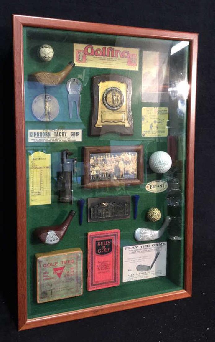 Shadow Box Of Vintage Golf Memorabilia Golf memorabilia