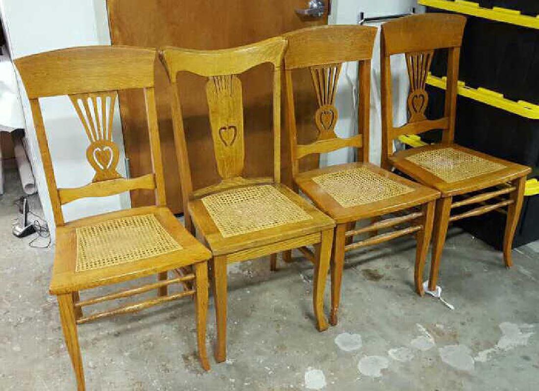 Four Oak Cane Seat Chairs Four Oak Cane Seat Chairs, (1 of 10)