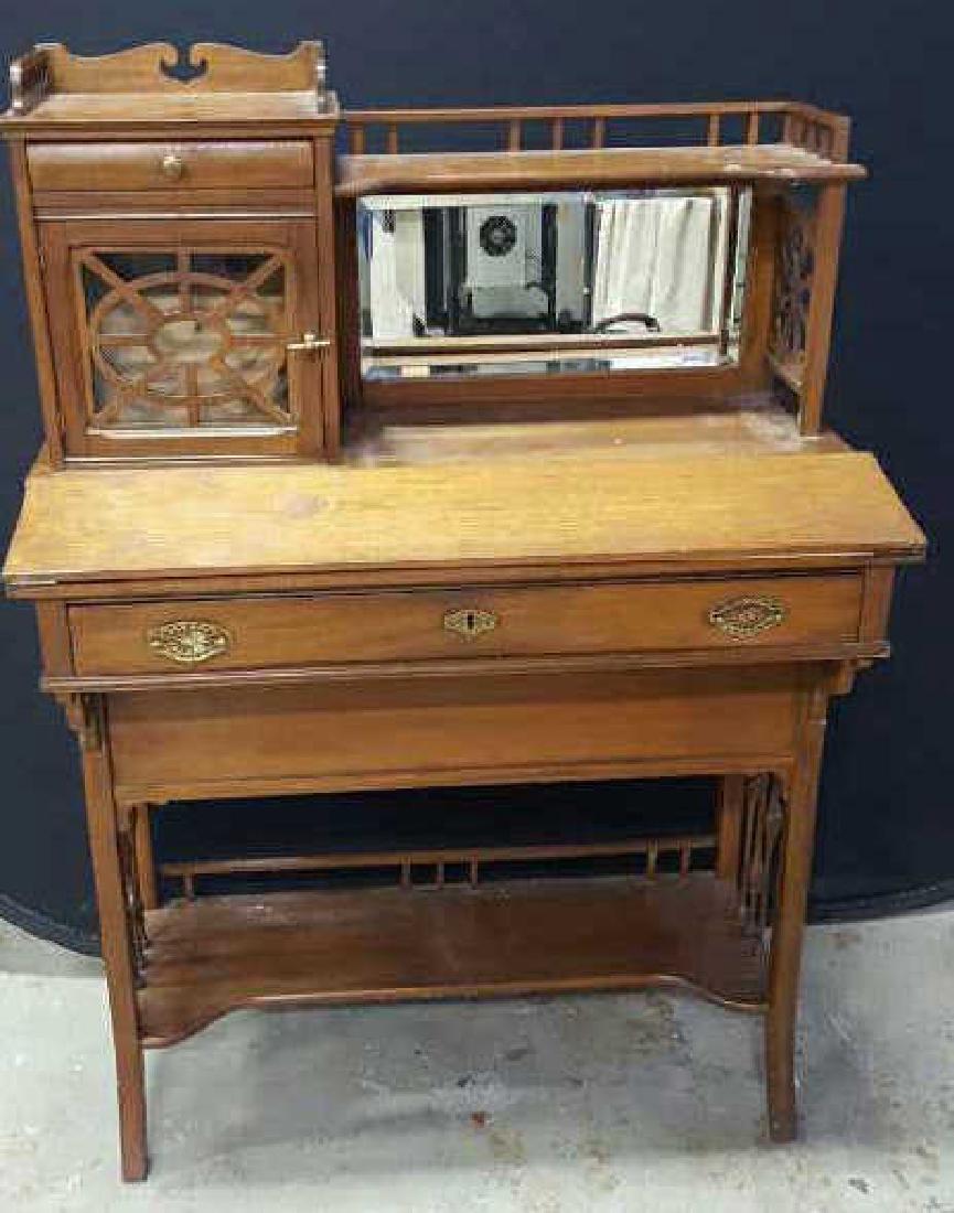 Vintage Ladies Writing Desk w Mirror Cabinet Wooden (1 of 10)