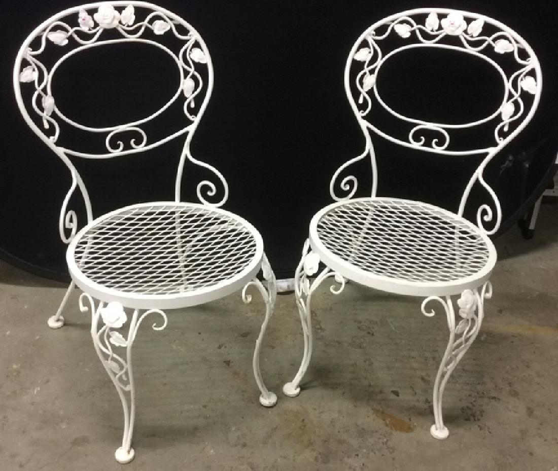 Pair Painted White Iron Garden Chairs Ice cream parlor (1 of 10)