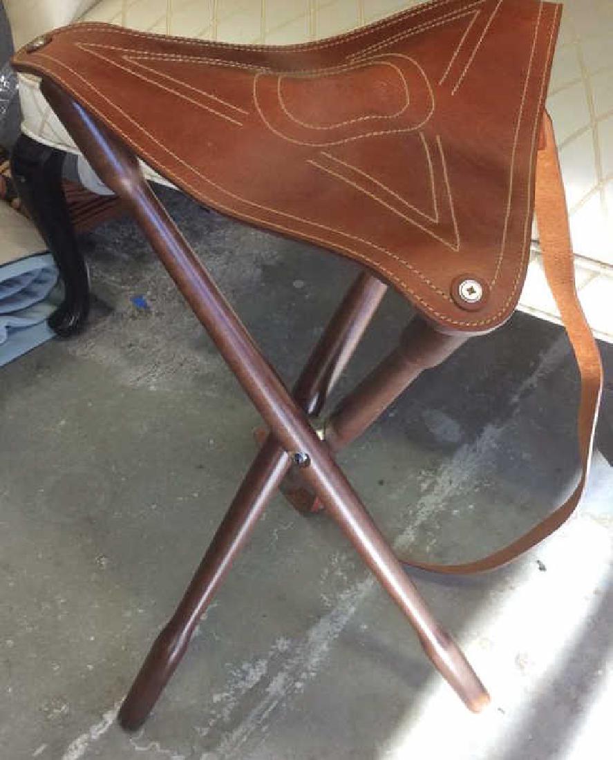 Orvis Leather Wood Folding Chair Tripod style leather (1 of 8)