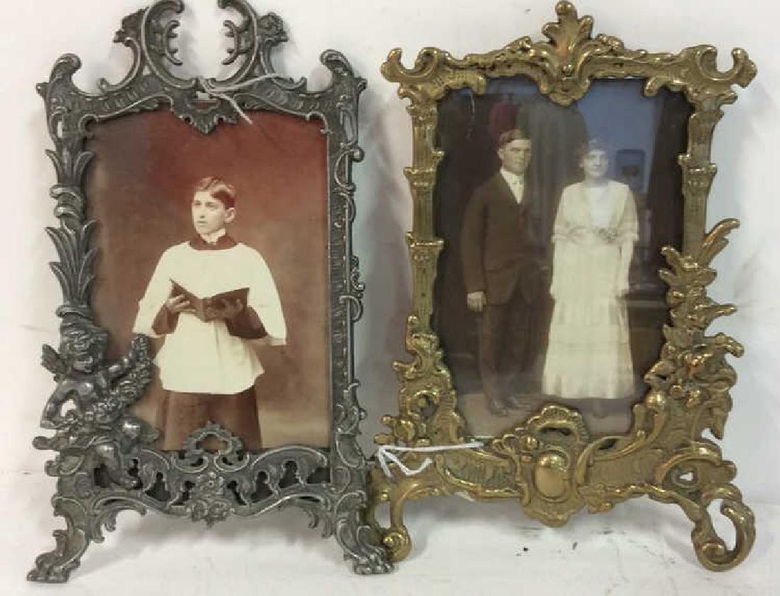 2 Antique Victorian Brass Pewter metal Frames (1 of 9)