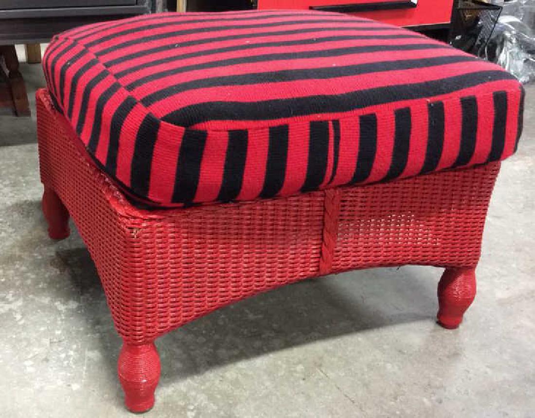 Red Wicker Ottoman w Cushion (1 of 8)