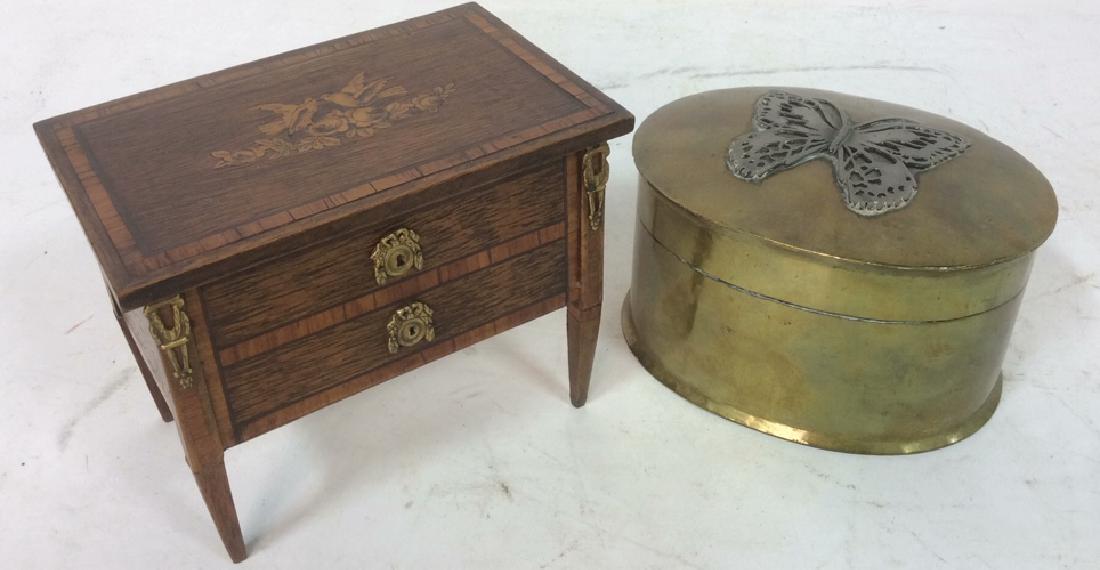 Antique Wood Music Box & Brass Box First box is (1 of 9)