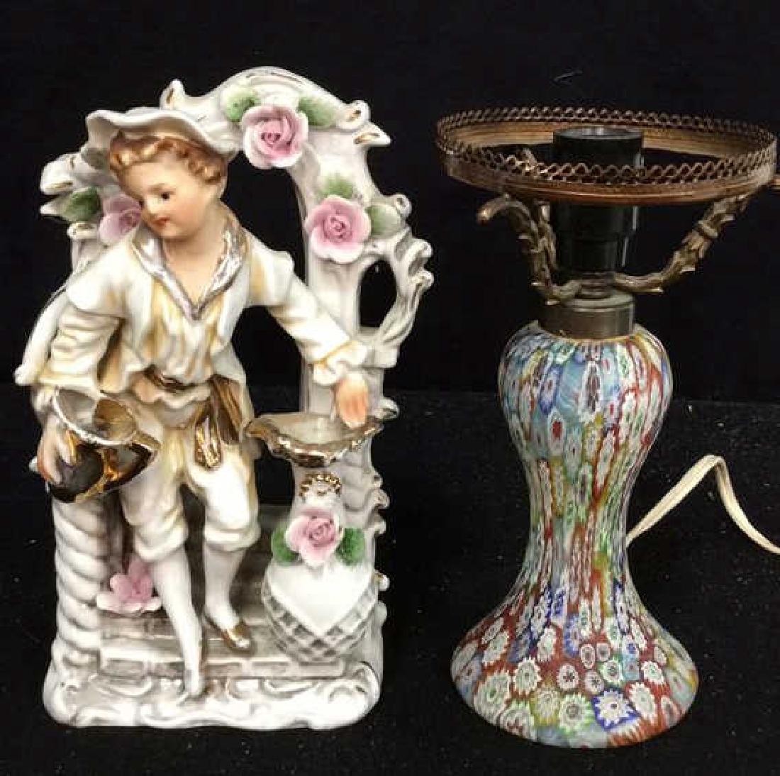 Venetian art glass small lamp and Porcelain figure (1 of 9)